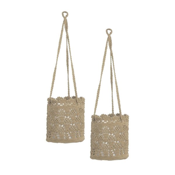 Heritage Lace 8 x 8 x 8 in. Mod Crochet Hanging Baskets, Tan - Set of 2 MC-1080TN-S